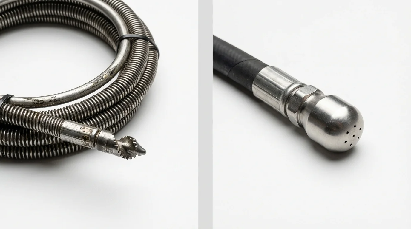 Drain snake cable and hydro jetting nozzle used for drain cleaning in Kenova, WV
