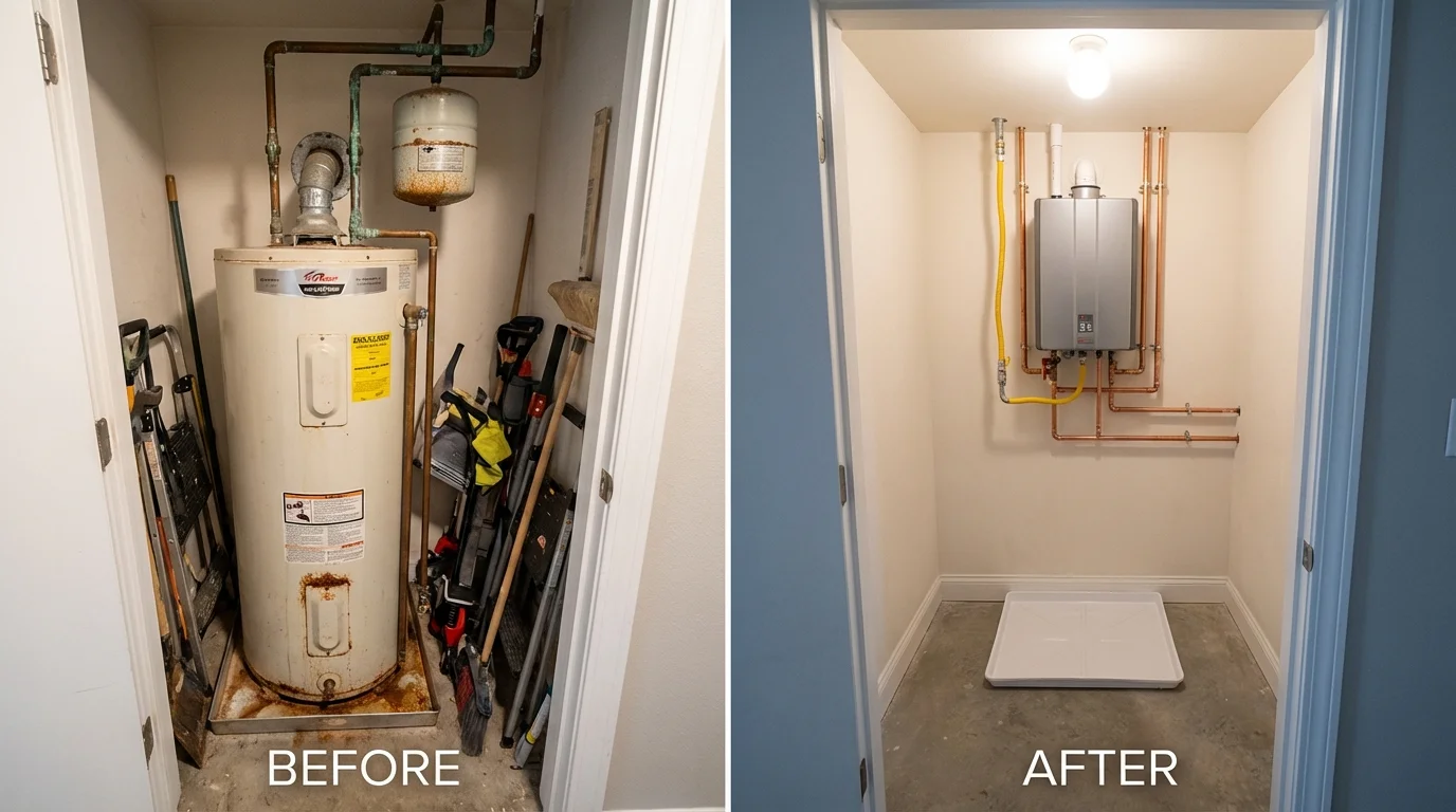 Tank water heater versus wall-mounted tankless unit comparison for Kenova, WV homeowners