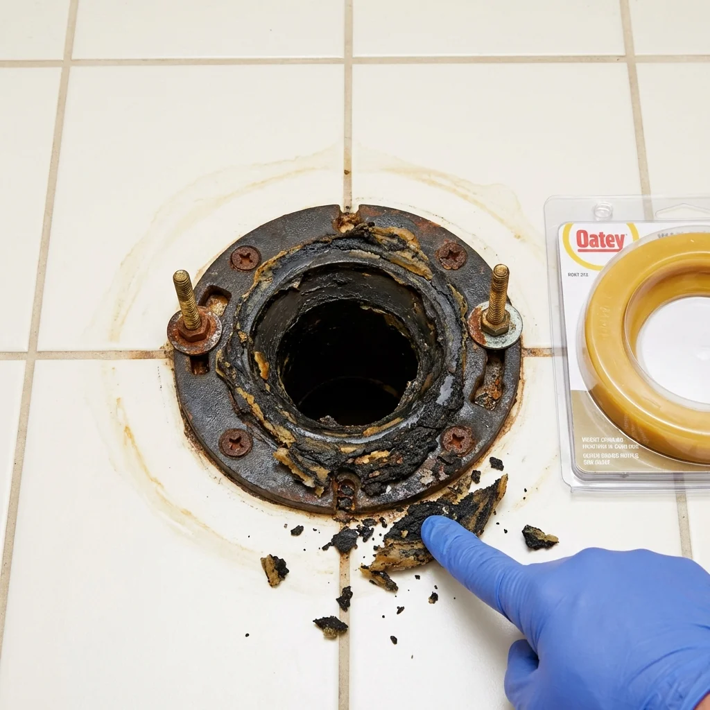 Failed wax ring showing water seepage at the base of a toilet in a Kenova, WV home