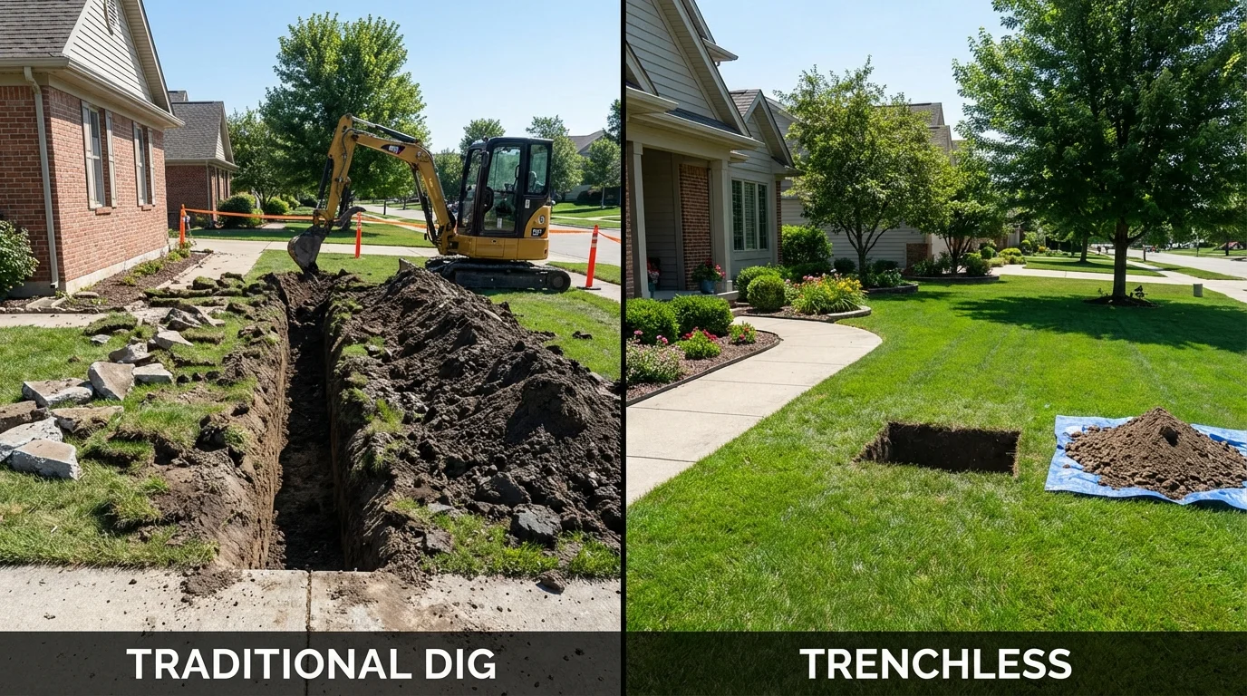 Trenchless sewer repair with minimal yard damage versus traditional excavation in Kenova, WV